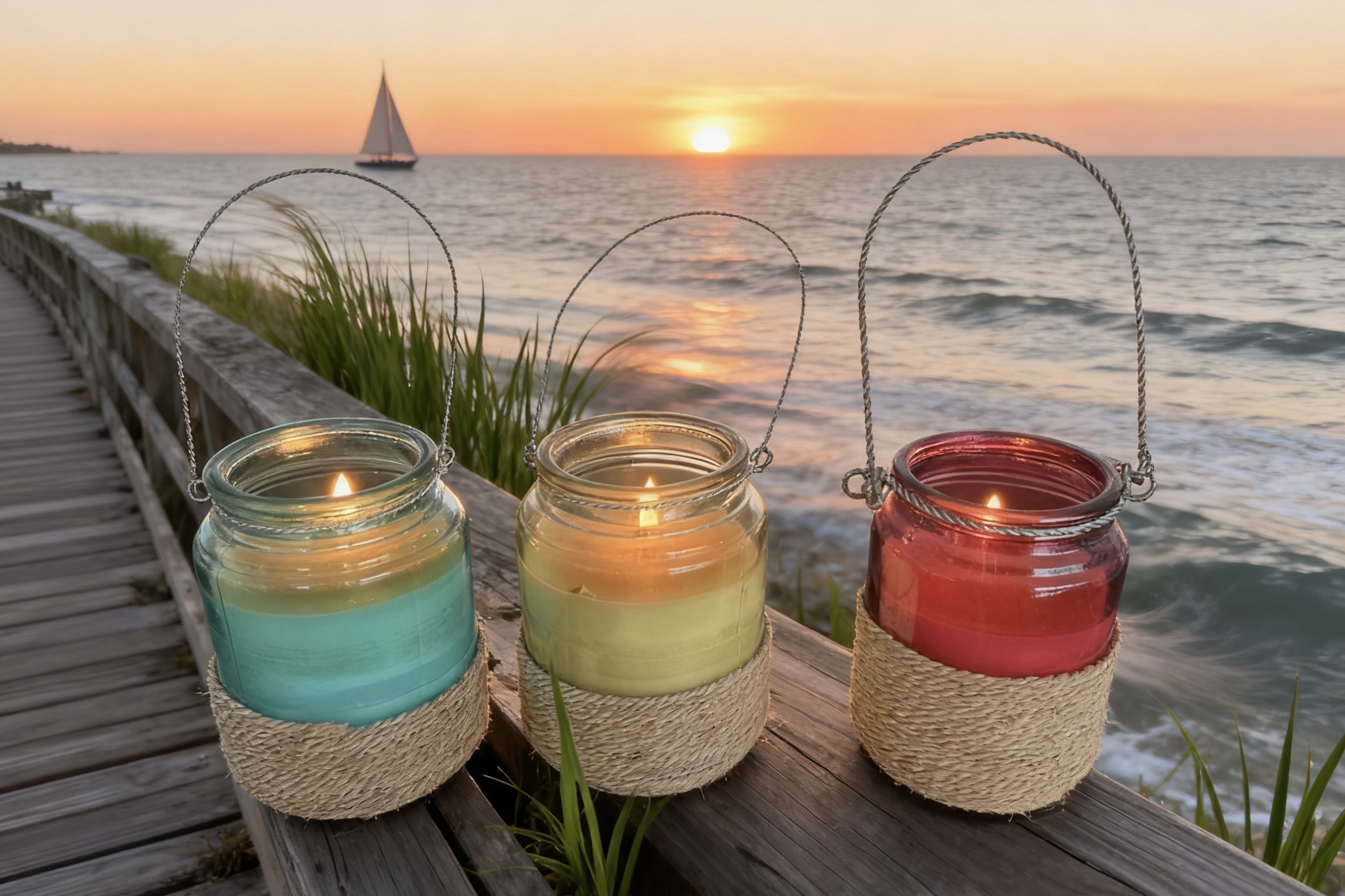 Glass Jar Candle with Rope and Handle